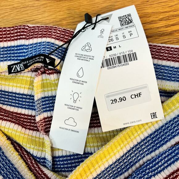 Zara New Striped Flared Pant Small Ribbed Knit High Rise Boho Colorful Retro Y2K - Picture 12 of 12